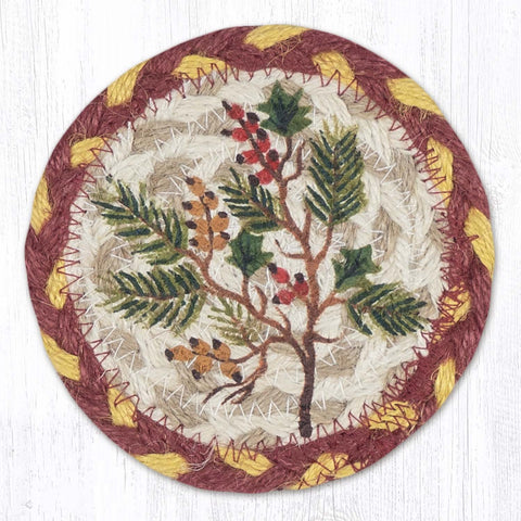 IC-357 Berries Evergreen Holly Printed Coaster 5"x5"