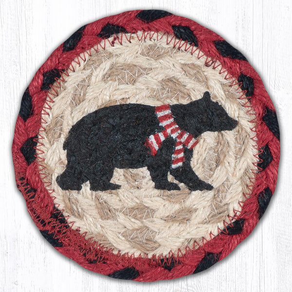 IC-396 Bear Red Stripe Scarf Printed Coaster 5"x5"