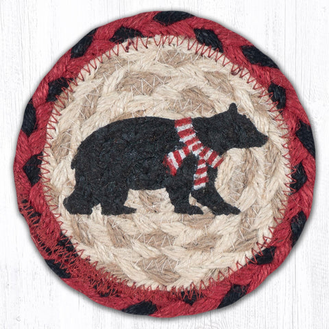 IC-396 Bear Red Stripe Scarf Printed Coaster 5"x5"