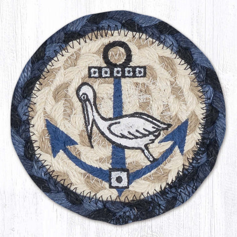 IC-443 Coastal Pelican on Anchor Printed Coaster 5"x5"