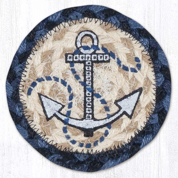 IC-443 Nautical White Anchor Printed Coaster 5"x5"