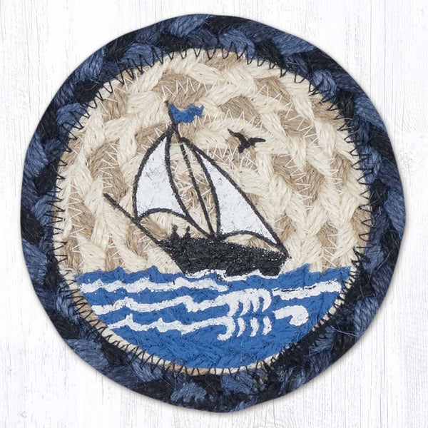 IC-443 Nautical White Sailboat Printed Coaster 5"x5"