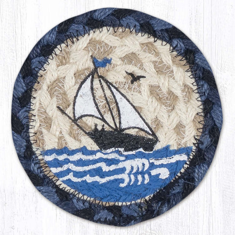 IC-443 Nautical White Sailboat Printed Coaster 5"x5"