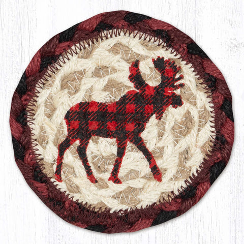 IC-864 Red Plaid Moose Printed Coaster 5"x5"