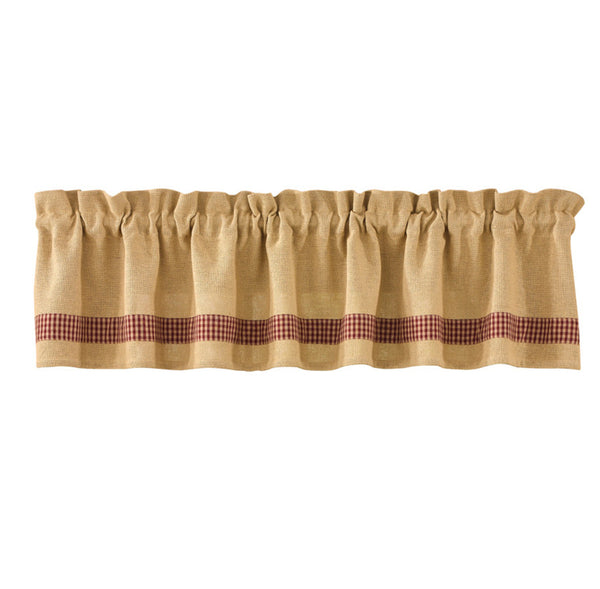 Burlap & Check Valance - Wine