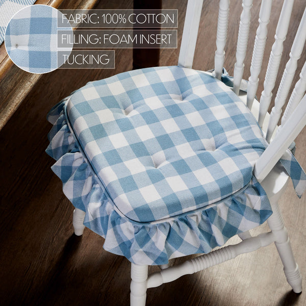 Annie Blue White Ruffled Check Farmhouse Country Chair Pad 15.5x17 - VHC Brands
