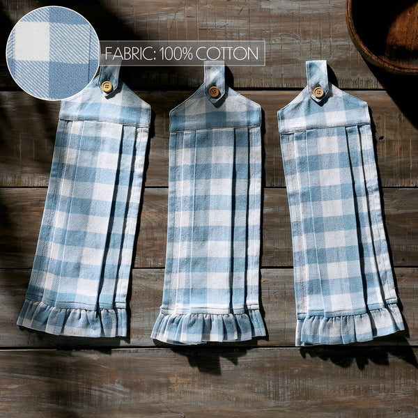 Annie Buffalo Check Blue Button Loop Tea Towel Set of 3