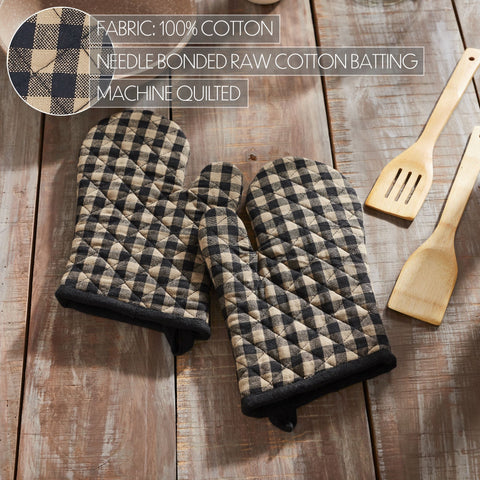 Black Check Oven Mitt Set of 2