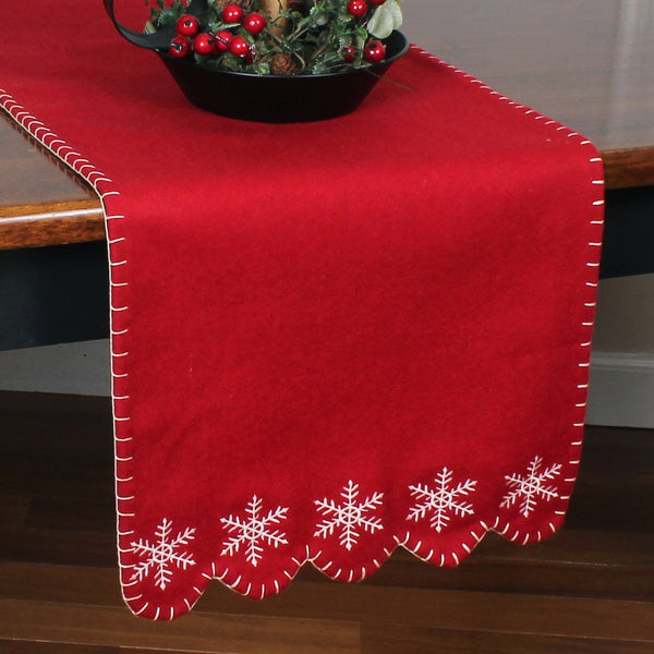 Snowflake Table Runner 14x36 | Red Christmas Table Runner