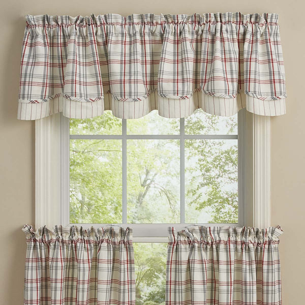 Farm Yard Lined Layered Valance  Colors: Candlelight White, Red & Gray