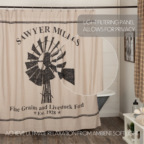 Sawyer Mill Charcoal Windmill Shower Curtain 72x72