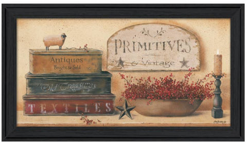 "Primitives & Vintage" By Pam Britton Black Framed Wall Art 33x19