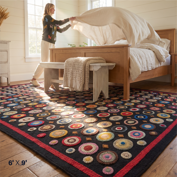 Coin Multicolor Wool Felt Primitive Area Rug – 6' x 9'