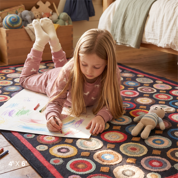 Coin Multicolor Wool Felt Primitive Area Rug – 4' x 6'