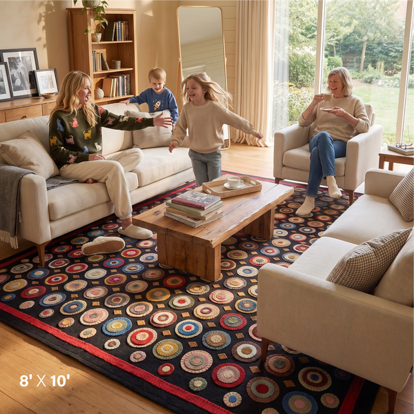 Coin Multicolor Wool Felt Primitive Area Rug – 8' x 10'