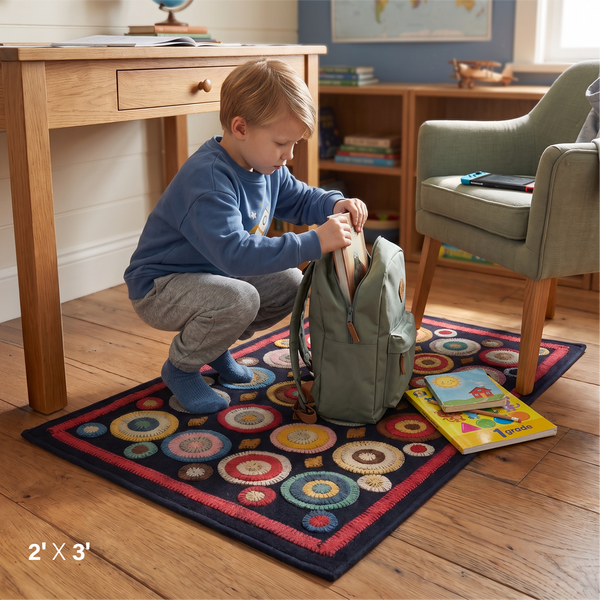 Coin Multicolor Wool Felt Primitive Accent Rug – 2' x 3'