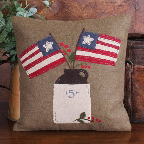 Flag Day Wool Felt Pillow 14x14 – Primitive Patriotic Country Home Décor