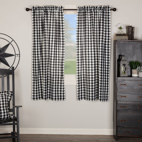 Add charm with the Annie Buffalo Black Check Short Panels, 63x36. Black and White Lined Cotton. Farmhouse Country Window Treatment
