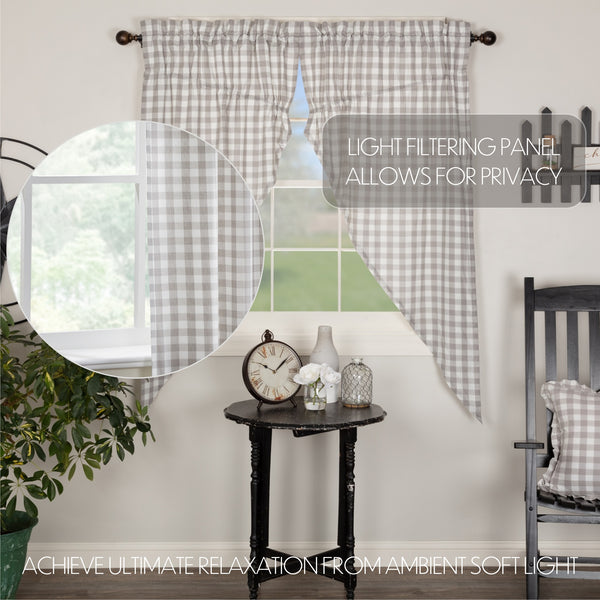 Annie Buffalo Grey Check Prairie Short Panels 63x36x18 | Farmhouse Curtains