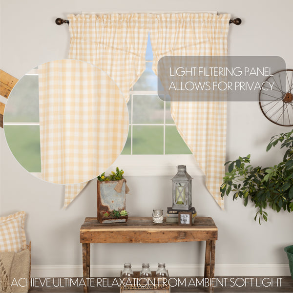 Annie Buffalo Tan Check Prairie Short Panel Curtain Set of 2 63x36x18