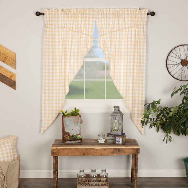 Annie Buffalo Tan Check Prairie Short Panel Curtain Set of 2 63x36x18