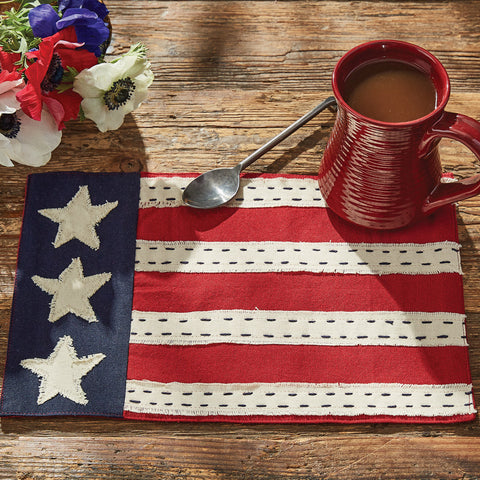 Star Spangled Accent Mat! Mimicking Old Glory herself, it epitomizes the American flag in all her glory! Enhance your dining experience with the beloved red, white & blue...not just on July 4th, but all year long!  Specifications  Colors: Darkest Navy, Patriotic Red & White