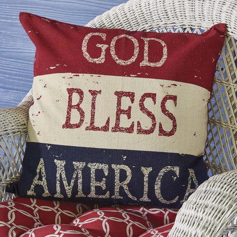 God Bless America 20" Pillow Set Polyester Insert  Colors: Patriotic Blue, Candlelight White & Patriotic Red