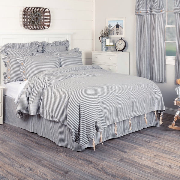 Farmhouse Ticking Blue Queen Duvet Cover 92Lx92W