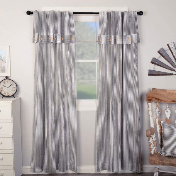 Farmhouse Ticking Blue Panel Set of 2 84Lx40W