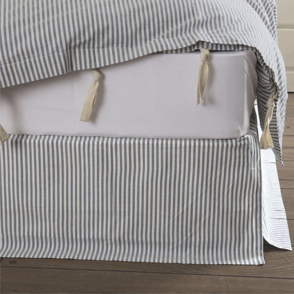 Farmhouse Ticking Blue Queen Bed Skirt 80Lx60Wx16