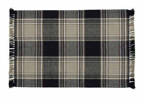The deep black and sand brown large plaid fabric of the Soapstone Placemats by will give your table that country farmhouse appeal in colors of Black, Sand and White! Check out the matching table runner, napkins, table topper, dishcloths, hand towels, shower curtain and window treatments (sold separately).  Colors: Black, Sand & White