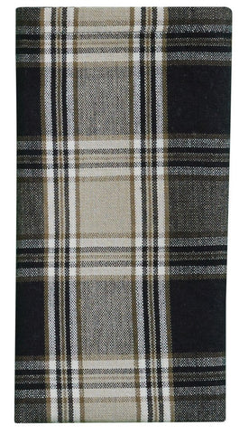 The deep black and sand brown large plaid fabric of the Soapstone Napkins ﻿in colors of black sandy brown and white, will give your table that country farmhouse appeal! Check out the matching table runner, placemats, table topper, dishcloths, hand towels, shower curtain and window treatments (sold separately).