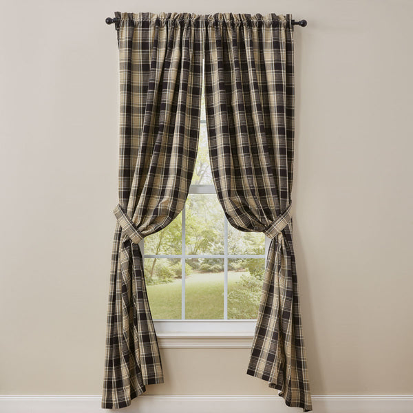 The deep black and sand brown large plaid fabric of the Soapstone Panels in colors of black, sandy brown and cream, will give your windows that country farmhouse appeal!