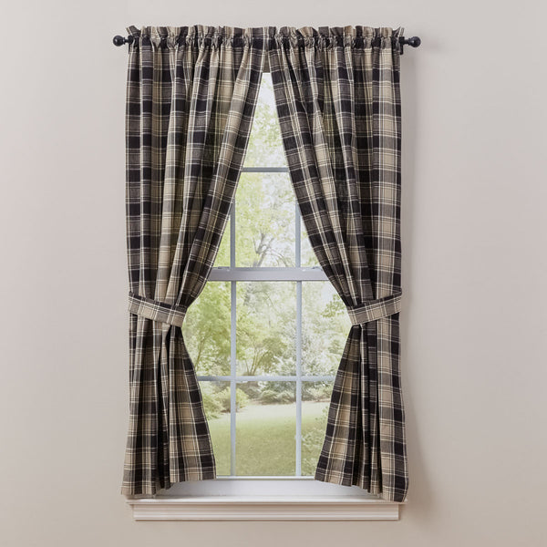 The deep black and sand brown large plaid fabric of the Soapstone Panels in colors of black, sandy brown and cream, will give your windows that country farmhouse appeal!