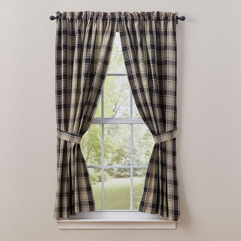 The deep black and sand brown large plaid fabric of the Soapstone Panels in colors of black, sandy brown and cream, will give your windows that country farmhouse appeal!