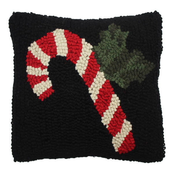 Candy Cane Hooked Pillow 14"