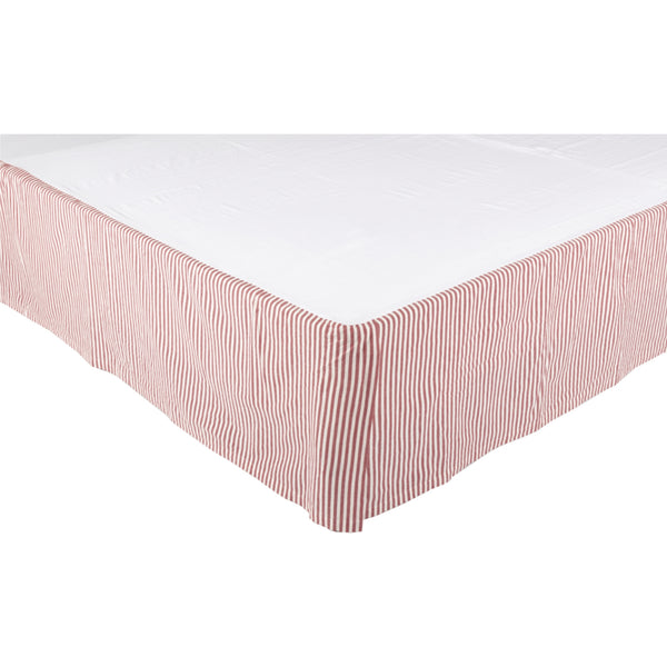 Farmhouse Ticking Red Queen Bed Skirt 80Lx60Wx16