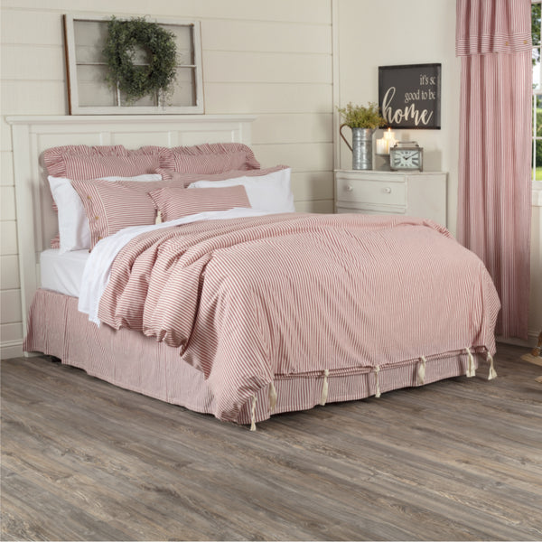 Farmhouse Ticking Red Queen Duvet Cover 92Lx92W