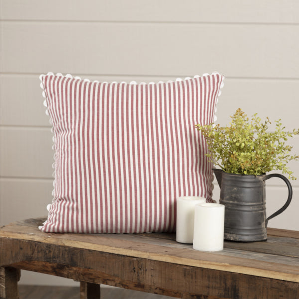 Farmhouse Ticking Red Pillow Cover 18Lx18W