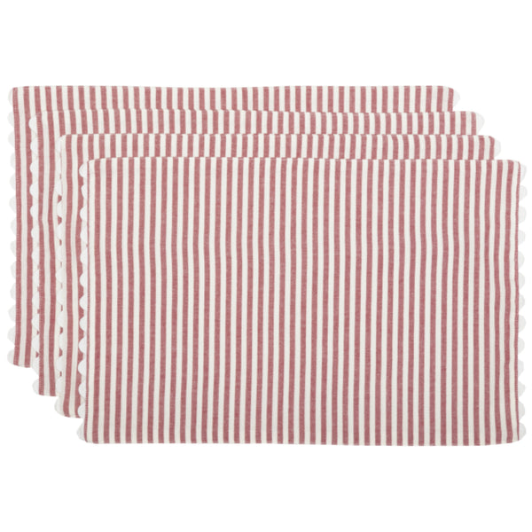 Farmhouse Ticking Red Placemat Set of 4 18Lx12W