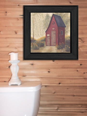 "Folk Art Outhouse" By Pam Britton, Black Frame 14x14 Willow Tree