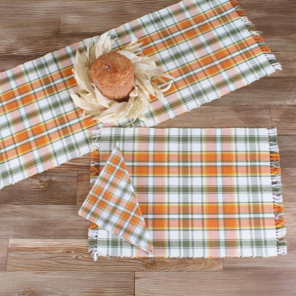 Fall Harvest Plaid Cotton Placemats – Set of 6 – Farmhouse Autumn Table Décor