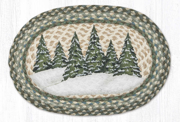 PM-OP-419 Holiday Village Trees Oval Placemat 13"x19"