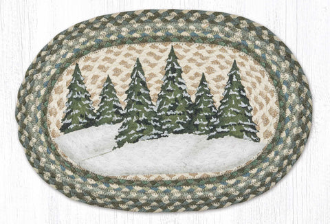 PM-OP-419 Holiday Village Trees Oval Placemat 13"x19"