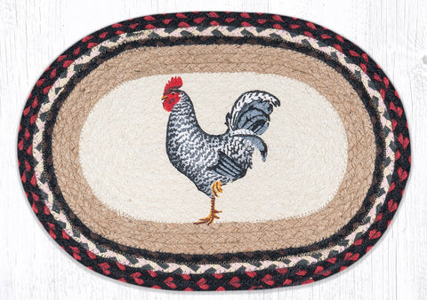 PM-OP-602 Black & White Rooster Oval Placemat 13"x19"