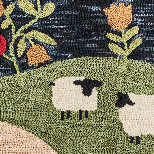 Chapel On The Hill Hooked Rug 2x3 | Primitive Church & Sheep Accent Rug