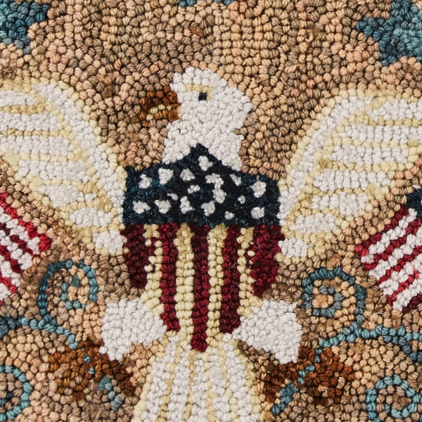 Sweet Land of Liberty Hooked Chair Pad – Patriotic Primitive Chair Cushion 14.5” Round - Due Back July 2026