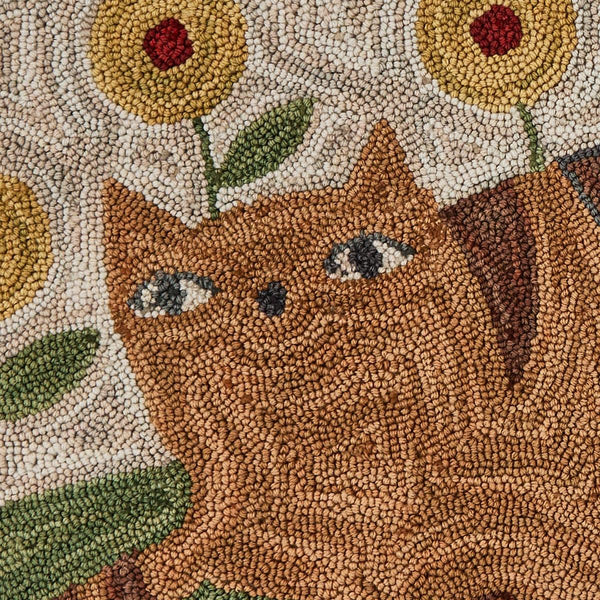 Cheshire Cat Hooked Rug 2x3 | Primitive Floral Accent Rug