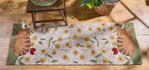 Cheshire Hooked Rug Runner 2x6 – Whimsical Floral & Cat Design