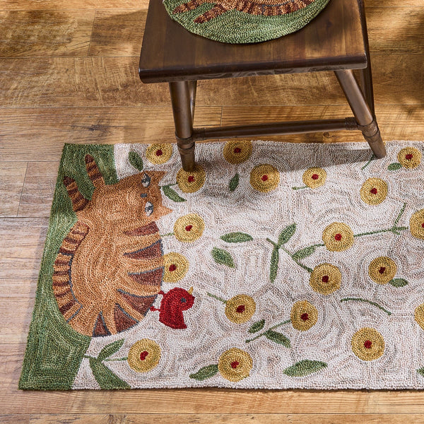 Cheshire Hooked Rug Runner 2x6 – Whimsical Floral & Cat Design